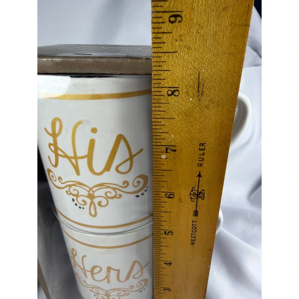 Pier 1 Imports His and Hers Mug Set Unisex OS White Gold‎ Ceramic Wedding Gift